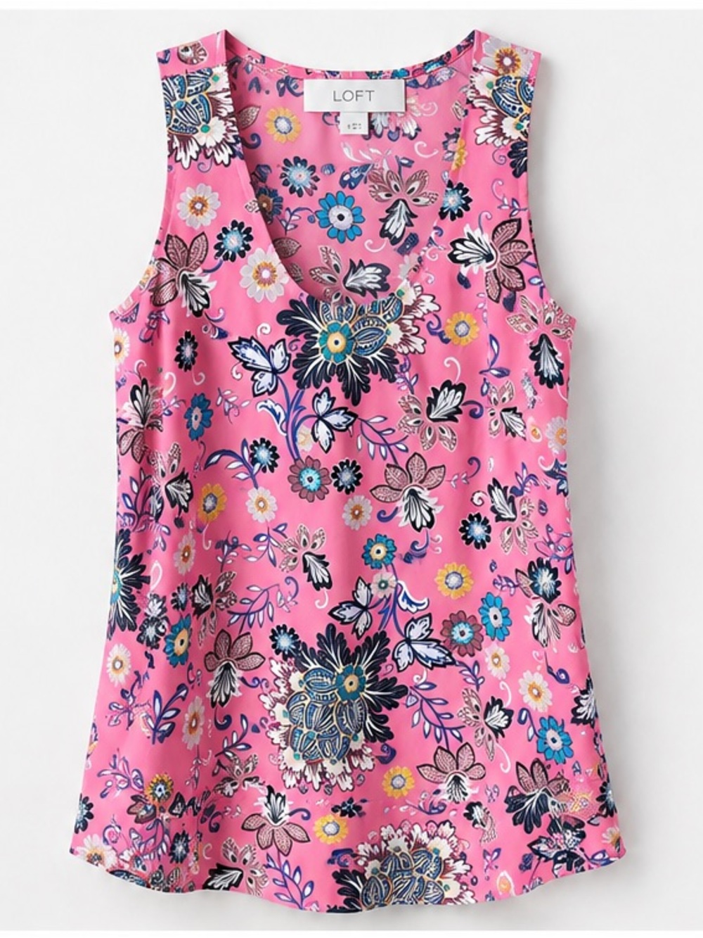 LOFT Pink Floral Mixed-Print Sleeveless Shell